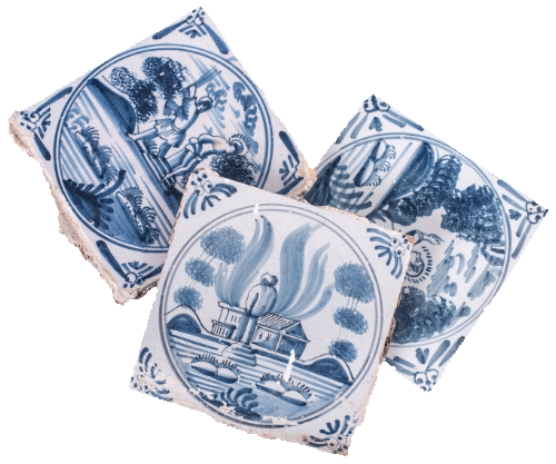 Kacheln Fliesen Delfter Art Bild blau/weiß mit antikem Fliesen Rand 